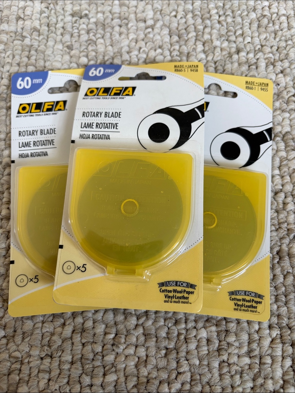 15 Total Olfa 60mm Rotary Blade Pack — Yellow Replacement Blades